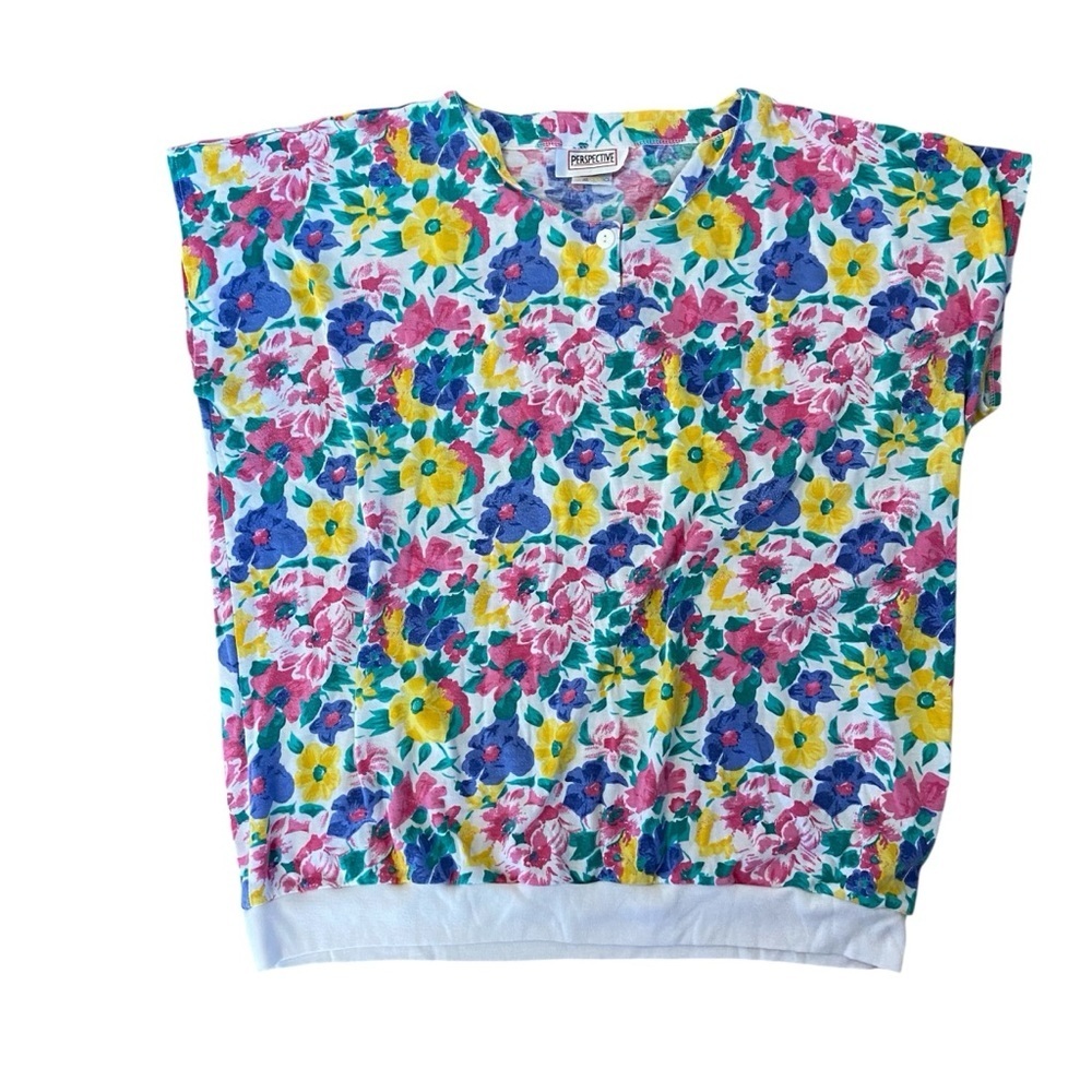 Vintage Retro Perspective Vibrant Floral Print Top T-shirt Women’s Size XL - Picture 6 of 6